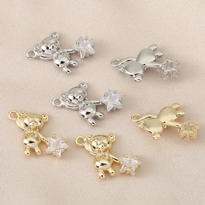 Pendentif ours en cuivre plaqué or 18 carats avec zircon étoile pour bijoux DIY