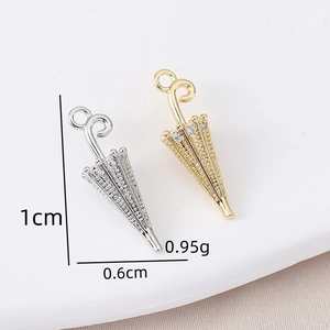 18K gold plated 3D umbrella charms with cubic zirconia for DIY jewelry making