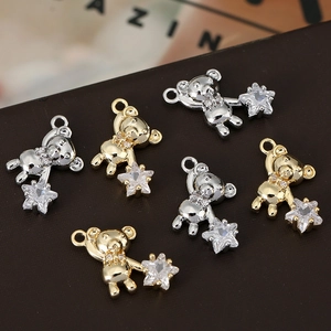 Pendentif ours en cuivre plaqué or 18K avec étoile et zircon pour création de bijoux