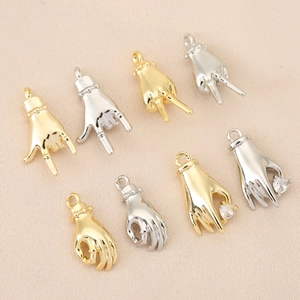 Copper Gesture Hand Pendants Gold Silver Plated Rhinestone Heart Charms For DIY Necklace Bracelet Earrings Jewelry Making