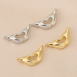 Hand Heart Gesture Pendant Connector Copper Gold Silver Plated DIY Craft Charms For Necklace Bracelet Jewelry Making Women