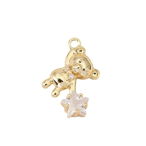 Pendentif ours en cuivre plaqué or 18K avec zircon en forme d'étoile pour création bijoux