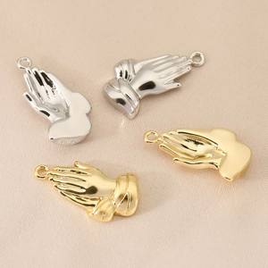 Minimalist 18K gold and silver plated Dürer praying hands necklace pendants set