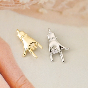 Polished 18K gold and silver rock hand gesture pendants for DIY necklaces and bracelets