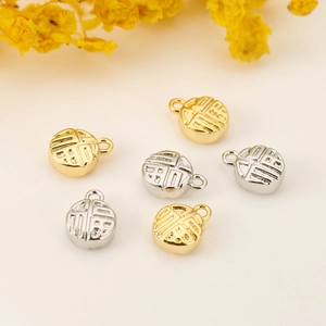 18K gold and silver Fu character hollow pendants for DIY jewelry making with floral decor