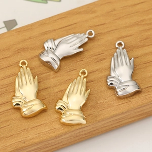 Minimalist 18K gold and silver plated praying hands pendant with hammered texture