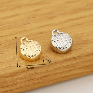 Golden and silver 7mm Fu character round pendants for DIY jewelry making