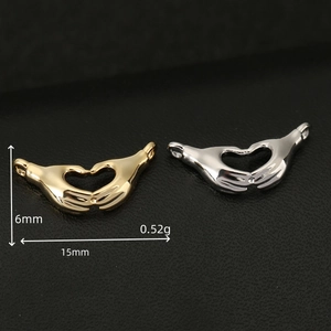 18K gold and silver heart hands gesture pendant charm for DIY jewelry 15mm size