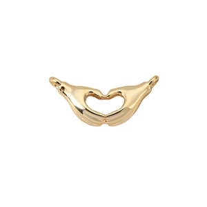 Polished 18K gold hand heart charm pendant with dual side rings for DIY jewelry