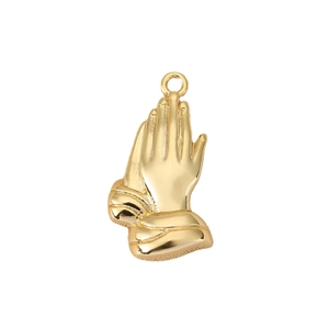 18K gold plated praying hands pendant with hammered texture and realistic details