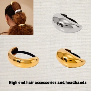 Stainless Steel Metal Hair Ties For Women Waterproof Geometric Heart Bow Knot Elastic Hair Bands Gold Silver Ponytail Holder