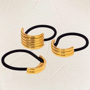 Minimalist Stainless Steel Metal Hair Tie Elastic Hair Band For Women Geometric Heart Bow Scrunchies Ponytail Holder Jewelry