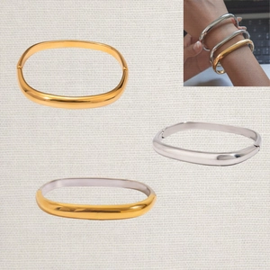 Minimalist Stainless Steel Elliptical Bangle Bracelet For Women Waterproof Hypoallergenic Fashion Polished Metal Cuff