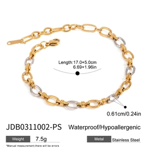 Bracelet chaîne bicolore en acier inoxydable étanche avec fermoir mousqueton réglable