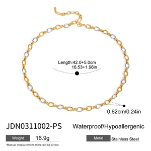 Collier à maillons ovales bicolores en acier inoxydable plaqué or 18 carats étanche