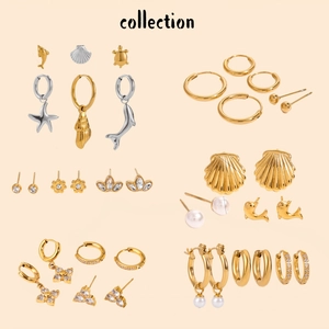 Stainless Steel Earring Sets For Women Gold Silver Plated Zirconia Faux Artificial Pearl Starfish Shell Heart Stud Earrings Jewelry