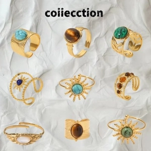 9-piece set of vintage gold-plated stainless steel rings with colorful gemstones