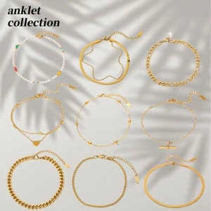 Stainless Steel 18K Gold Plated Anklet For Women Vintage Cross Leaf Heart Artificial Pearl Bead Charm Chain Foot Jewelry