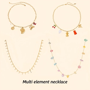 18K Gold Plated Stainless Steel Necklace For Women Waterproof Hypoallergenic Layered Pendant Floral Geometric Charm Jewelry Gift