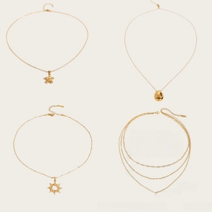Minimalist 18k gold plated stainless steel necklaces set with various floral and sun pendants