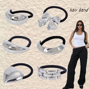 Minimalist 18k gold stainless steel hair band set with U-shaped charms and black elastic rope
