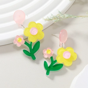 Colorful floral acrylic drop earrings with vibrant petals and glitter finish for women