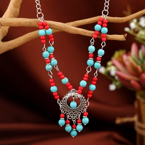 Bohemian Ethnic Forehead Chain Headpiece For Women Vintage Mandala Pendant Tassel Beads Hair Jewelry Alloy Beaded Necklace