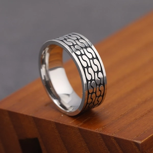 Herren Retro Edelstahl Ring Hip Hop Oxidiert Kettenglied Muster Bandring Geometrisch Mode Schmuck Fingerring Für Männer