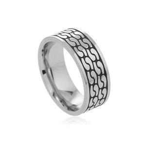 Vintage-Ring aus Edelstahl mit Yin-Yang-Fischmuster und schwarzer Oxidation in Silber