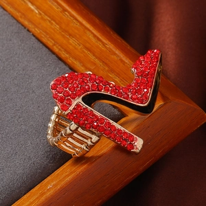 Vintage High Heel Shape Alloy Ring For Women Red Rhinestone Inlaid Fashion Jewelry Stretch Adjustable Finger Ring Accessory