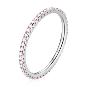 Elegant S925 sterling silver eternity ring with micro-paved pink cubic zirconia stones