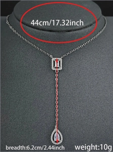 Y-shaped lariat necklace with square and teardrop stones measuring 44cm and 6.2cm