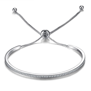 Bracciale tennis classico regolabile con cristalli di zircone e finitura argento lucido