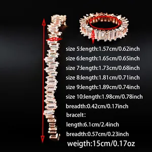Größentabelle für Armband und Zirkonia Ring Set mit detaillierten Maßen und Angaben