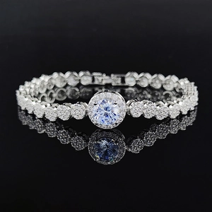 Elegant silver bracelet set featuring geometric circles and brilliant round-cut crystals