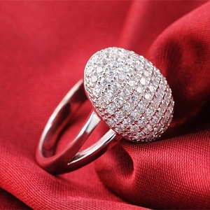 Luxurious 3A Cubic Zirconia Pave Oval Cocktail Ring Silver Plated Copper Engagement Wedding Finger Ring For Women Jewelry