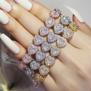 Luxury Alloy Zirconia Heart Rectangle Link Bracelet For Women Iced Out Tennis Bracelet Fashion Jewelry Hip Hop Wristband