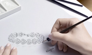 Designer sketch showing an 18K gold plated bracelet with heart-shaped zirconia stones