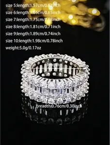 Tableau des tailles détaillé pour bague éternité avec zircons multi-rangs et mesures