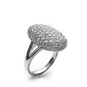 Luxury silver-tone engagement ring with oval disc micro-pave 3A zircon settings