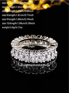 Detailed size chart for the sparkling eternity ring with 3A cubic zirconia stones