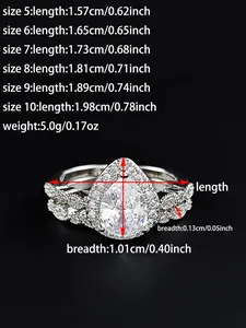 Guía de tallas para conjunto de anillo de compromiso pera con circonitas halo