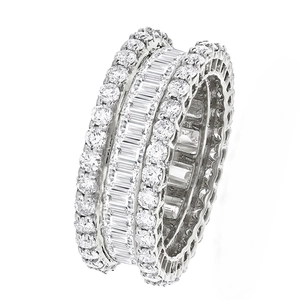 Bague d'éternité luxueuse à plusieurs rangées avec micro-pavage de zircon 3A argenté