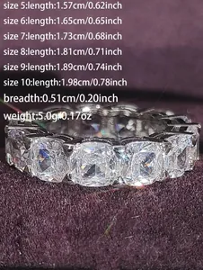 Guide des tailles détaillé pour la bague d'éternité en zircon avec diamètre et largeur