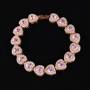18K rose gold plated bracelet with pink heart zirconia and white pavé stones