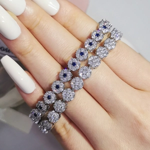 18K gold plated zircon bracelets for women featuring blue sapphire and white stones