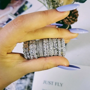 Luxury full eternity wedding band set with assorted zircon stone cuts for women