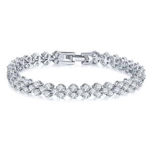 Lussuoso bracciale tennis argento a più file con pietre di zircone e chiusura a scatto
