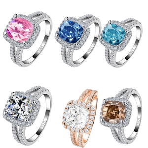 Collezione di anelli di lusso con zirconi colorati taglio cushion e fascia in argento S925