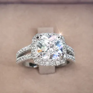 Lussuoso Anello Halo Con Zirconia Taglio Cushion Per Donna In Rame Geometrico Anello Da Dito Per Matrimonio Gioielli Regalo